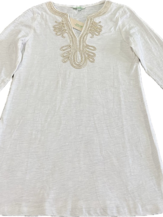 Jade Melody Tam Tops - Jade by Melody Tam White Gold Embroidered Tunic Top — Size Small | NWT